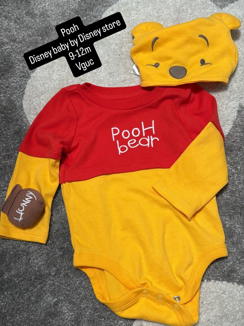 Disney Pooh Bear Red and Yellow One-Piece with Bear Hat